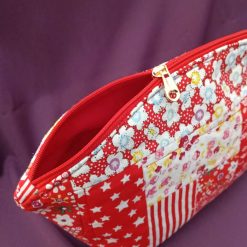 Red Mixed Design Quilted Zip Pouch 4