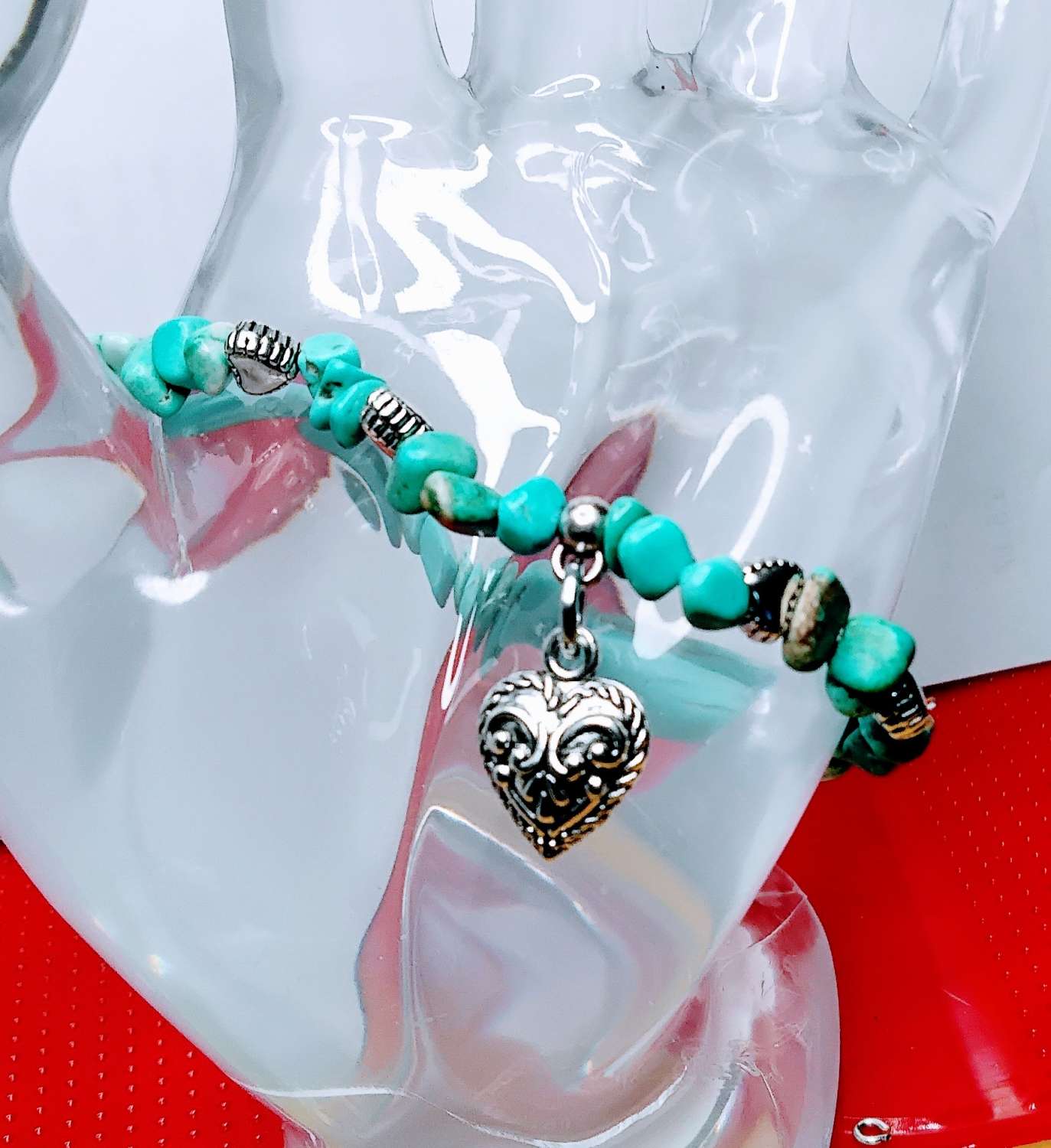 Turquoise & Hearts Stretch Bracelet Turquoise & Hearts Stretch Bracelet