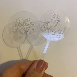 4 engraved acrylic cupcake toppers for baby shower, new baby