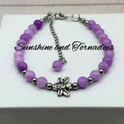 Lavender Amethyst Bee Bracelet, Purple Gemstone Bracelet, Bee Charm Jewellery, Crystal Bracelet, Handmade Beaded Bracelet, Gift for Her.