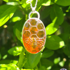 PENDANT ONLY - Carved Bee Baltic Amber Sterling Silver Pendant