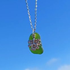 Sea Glass Green Man Pendant Necklace Chain Jewellery Handmade Cornish Sealife Gift Ooak