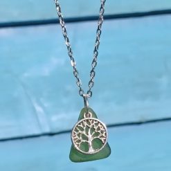 Sea Glass Tree Of Life Pendant Necklace Chain Jewellery Handmade Cornish Sealife Gift Ooak