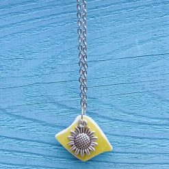 Sea Pottery Sunflower Pendant Necklace Chain Jewellery Handmade Cornish Gift Ooak