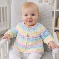 Handmade Crochet Baby Cardigan | Pastel Baby Jacket Newborn to 12 Months | Soft Baby Gift