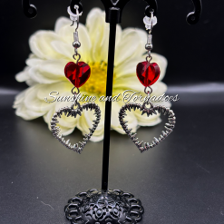 Red Crystal Heart Gothic Earrings, Spiked Heart Dangle Earrings, Alternative Jewellery, Dark Romantic Handmade Earrings, Gift for Her.
