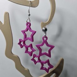 Handmade 3D Printed Triple Star Dangle Earrings Sterling Silver 925 Findings