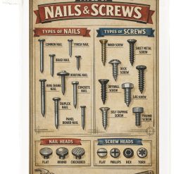 Types of Nails & Screws Cotton Tea Towel – Illustrated Hardware Chart Kitchen Towel