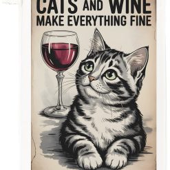 Cats and Wine Cotton Tea Towel, White, 65 x 47 cm, Printed, with Hanging Loop