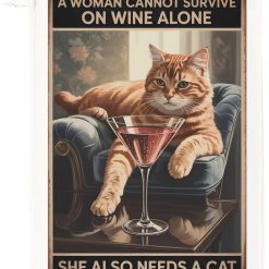 Cat Slogan Tea Towel, 100% Cotton, White, 65 x 47cm, with Hanging Loop