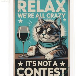 Half a Donkey Cat tea towel, 100% Cotton, Printed, Vintage Style, 'Relax We're All Crazy' Design, 65 x 47 cm