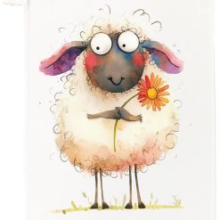 Funny Sheep Tea Towel, 100% Cotton, White, 65 x 47 cm, Whimsical Illustrated Print, with Hanging Loop