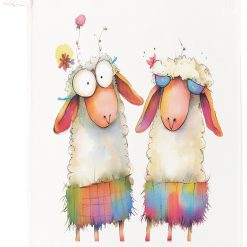 Funny Sheep Tea Towel, 100% Cotton, White, 65 x 47 cm, Whimsical Illustrated Print, with Hanging Loop
