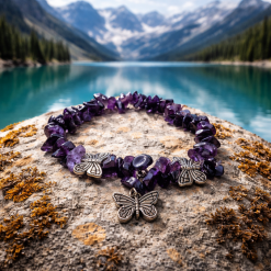 Amethyst & Butterfly Charm Stretch Bracelet