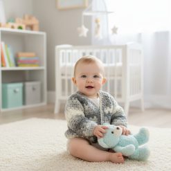 Handmade Crochet Baby Cardigan | Grey / White Baby Jacket Newborn to 12 Months | Soft Baby Gift | Granny Stripe