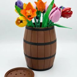 Large Lego Barrel Vase with optional flower frog for LEGO Botanicals