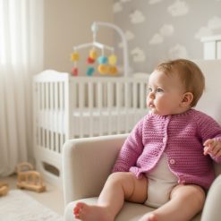 Handmade Crochet Baby Cardigan | Pink Baby Jacket Newborn to 12 Months | Soft Baby Gift | Herringbone
