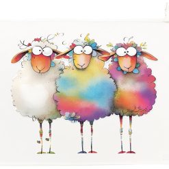 Funny Sheep Tea Towel, 100% Cotton, White, 65 x 47 cm, Whimsical Illustrated Print, with Hanging Loop