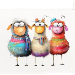 Funny Sheep Tea Towel, 100% Cotton, White, 65 x 47 cm, Whimsical Illustrated Print, with Hanging Loop