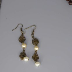 Victorian-style dangle earrings with white glass faux pearl beads Width 8 mm Length 60 mm