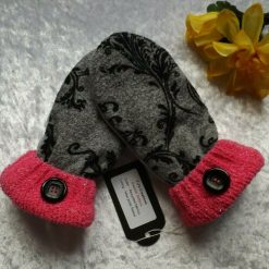 Fancy grey & Pink Handmade Upcycled SWEATER MITTENS MITTS (SM124)