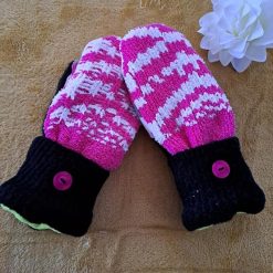 Pink Sparkle Handmade Upcycled SWEATER MITTENS MITTS (SM143)