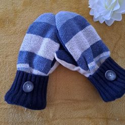 Blue Stripe Navy Cuff Handmade Upcycled SWEATER MITTENS MITTS (SM145)