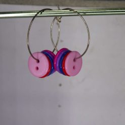 silver-plated hoop earrings with multiple acrylic buttons. 28 mm