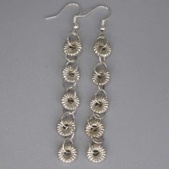 silver drop earrings with discs length 52mm width 12mm