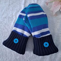 Blue Stripe, Navy Cuff Handmade Upcycled SWEATER MITTENS MITTS (SM151)