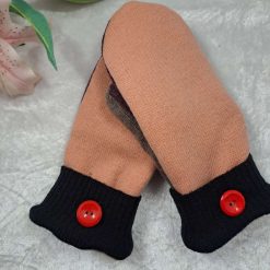 Peach Black Mauve Plain Woollen Handmade Upcycled SWEATER MITTENS MITTS (SM164)