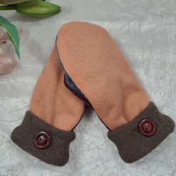 Peach Brown Blue Plain Woollen Handmade Upcycled SWEATER MITTENS MITTS (SM165)