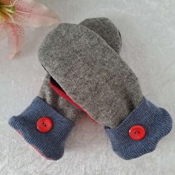 Grey Black Red Plain Woollen Handmade Upcycled SWEATER MITTENS MITTS (SM172)