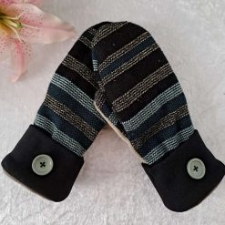 Black Gold & Green Stripe Handmade Upcycled SWEATER MITTENS MITTS (SM176)