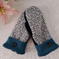 Diamond pattern Handmade Upcycled SWEATER MITTENS MITTS (SM178)