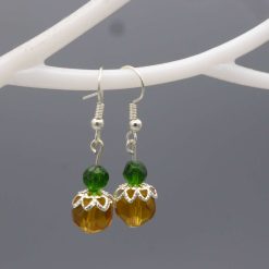 Glass Orange & Green Bead Earrings length 10mm width 19mm