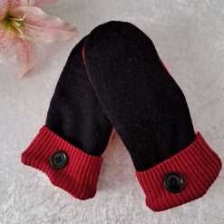 Black Red Peach Plain Woollen Handmade Upcycled SWEATER MITTENS MITTS (SM180)