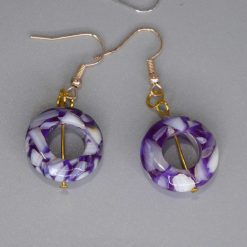 purple and white disc drop earrings length 25mm width 20mm
