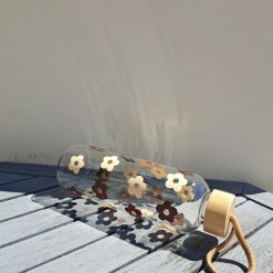 Daisy Brown/Beige Glass Water Bottle with Bamboo lid 600ml - non spill 1 Daisy Brown/Beige Glass Water Bottle with Bamboo lid 600ml - non spill 1