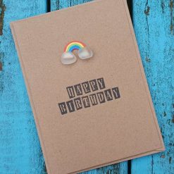 Handmade Rainbow Birthday Card Cornish Sea Glass Blank Card
