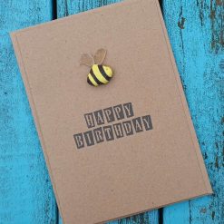 Handmade Bee Birthday Card Cornish Sea Glass Blank Card