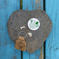 Cornish Sea Glass Dog Pawprint Paw Keyring Ooak Wood Handmade Gifts