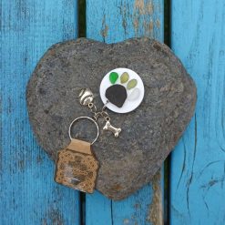 Cornish Sea Glass Dog Pawprint Paw Keyring Ooak Wood Handmade Gifts