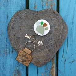 Cornish Sea Glass Dog Pawprint Paw Keyring Ooak Wood Handmade Gifts