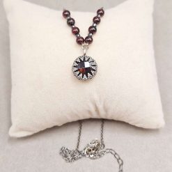 Crystal Opal and Garnet Necklace in Antiqued Sterling Silver