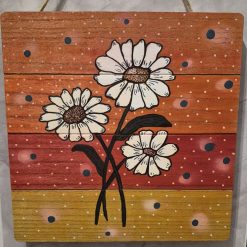Hand Painted Wooden Plaque - Square - Orange Daisies
