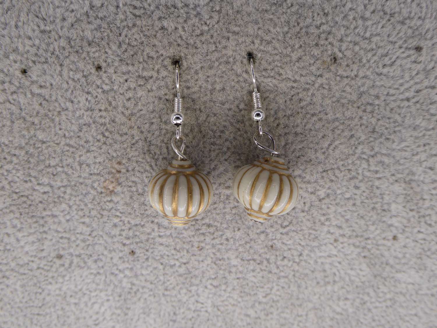 cream and gold lantern-style drop earrings. length 17mm width 13mm cream and gold lantern-style drop earrings. length 17mm width 13mm