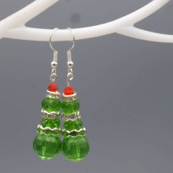 handmade lime green crystal Christmas tree earrings length 34mm width 12mm