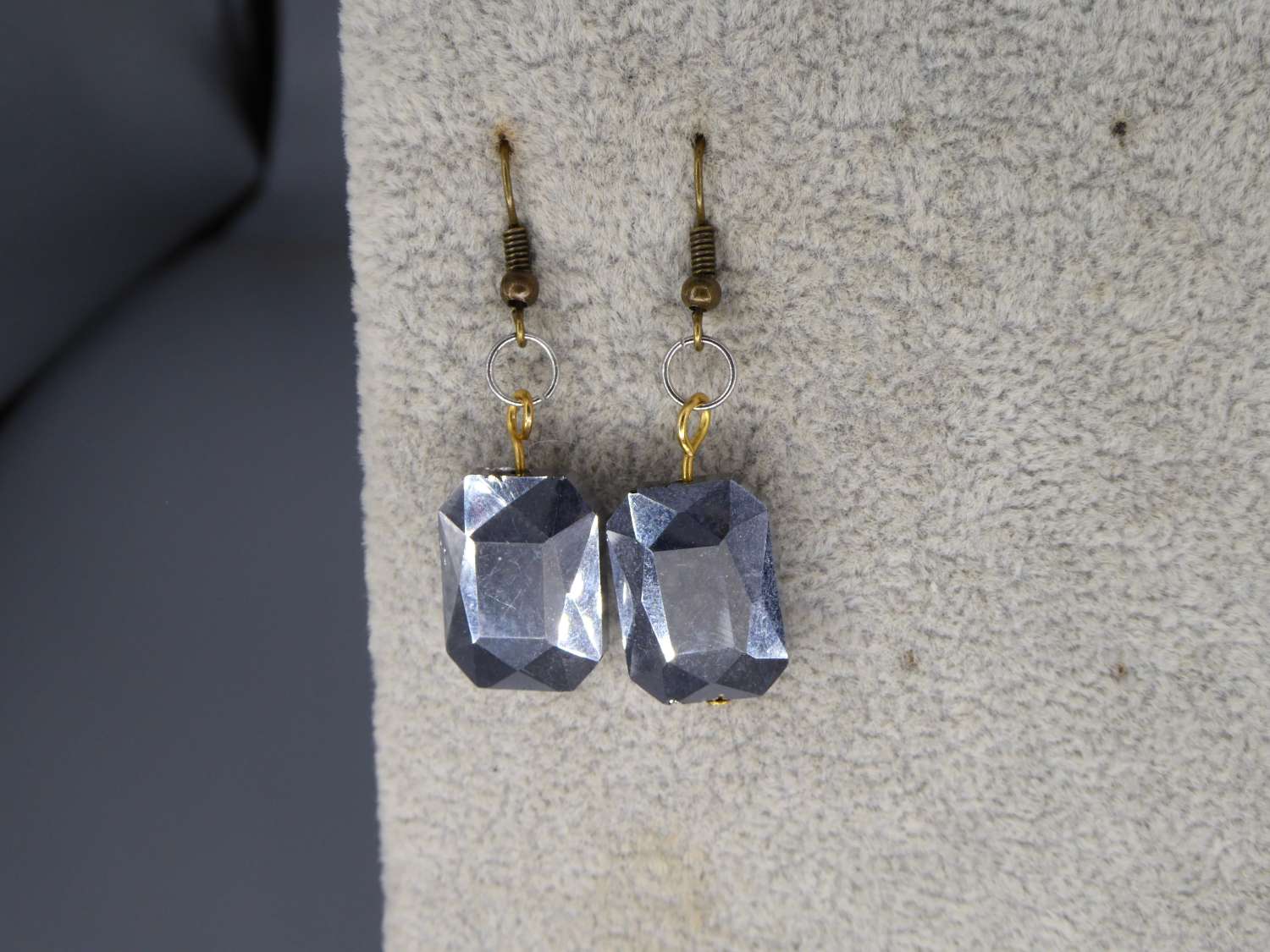 grey glass dangle earrings length 23mm width 13mm grey glass dangle earrings length 23mm width 13mm
