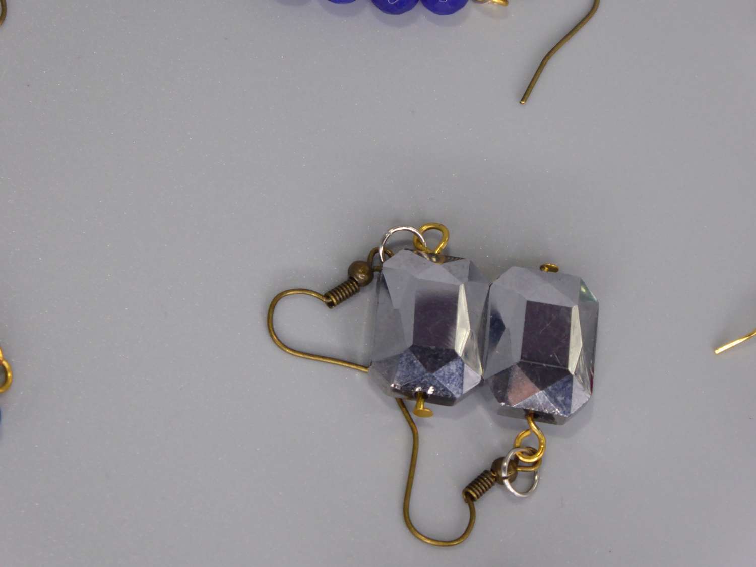 grey glass dangle earrings length 23mm width 13mm grey glass dangle earrings length 23mm width 13mm